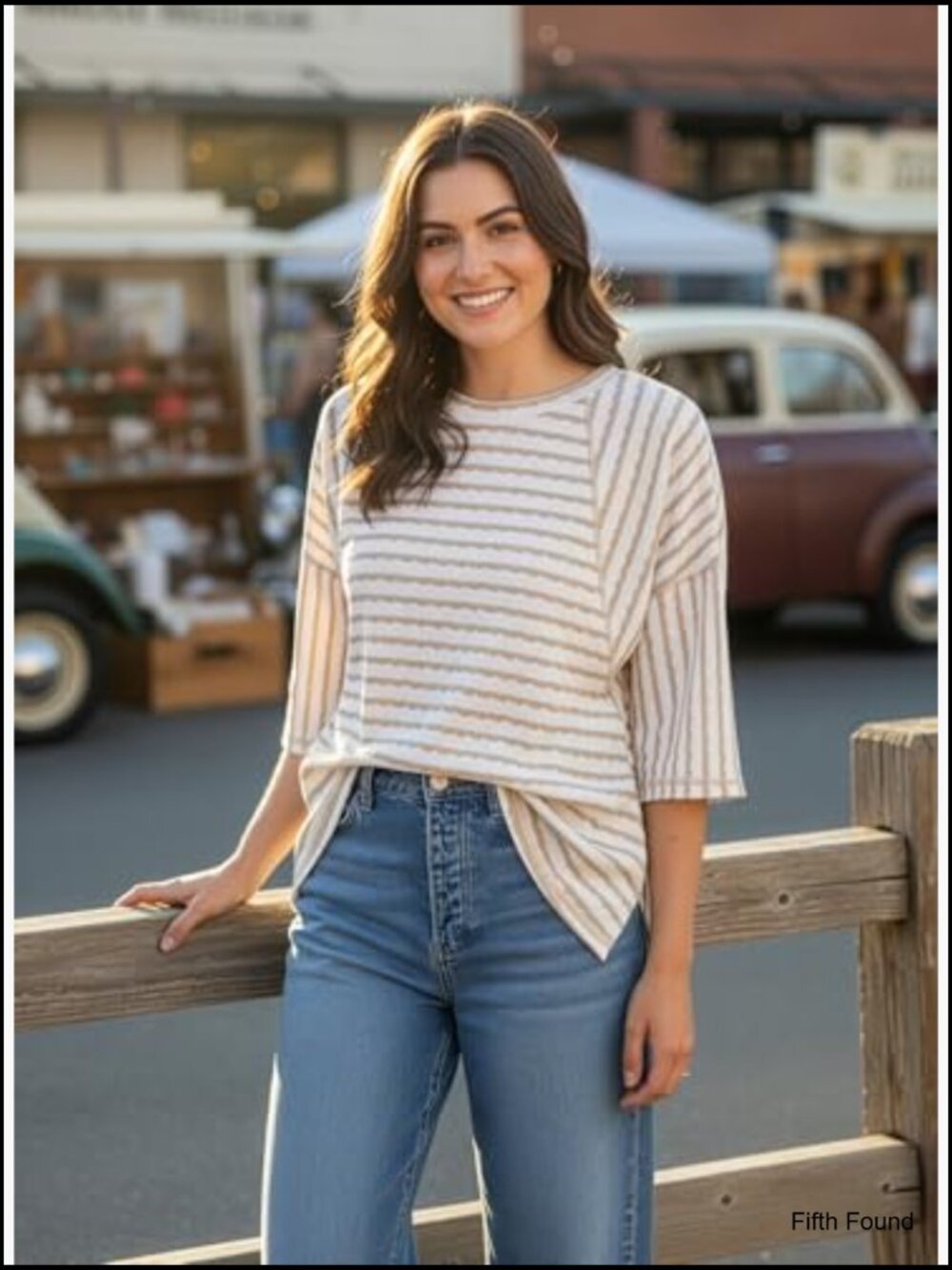 Oversized Striped Color Block Short Sleeve Crewneck Tee - Picture 4 of 7